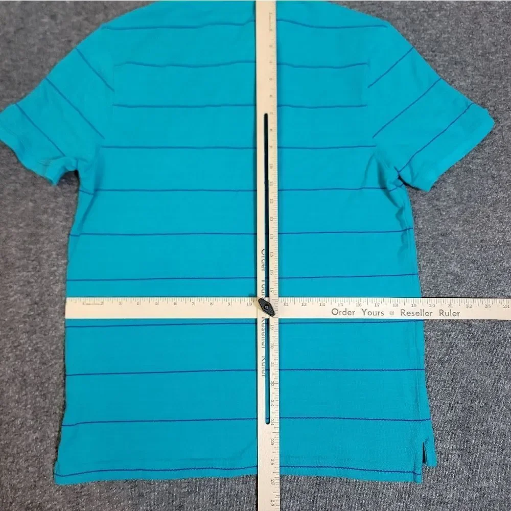 Vintage J.Crew Men’s Polo Shirt M Turquoise Blue Stripe Cotton Short Sleeve